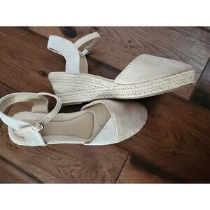 Beige Low Wedge Sandal Espadrille Wedge Heels for Women Size 9 Buckle Ankle